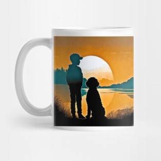 Boy and Dog Vintage Sunset Mug